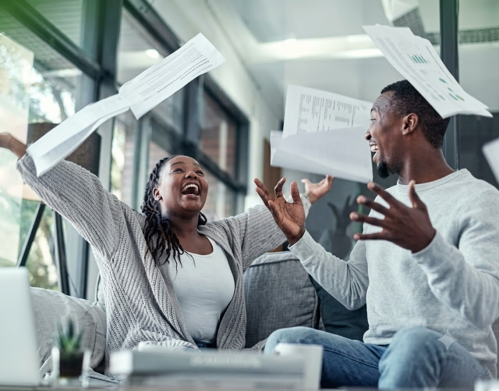 Couple celebrating their financial freedom